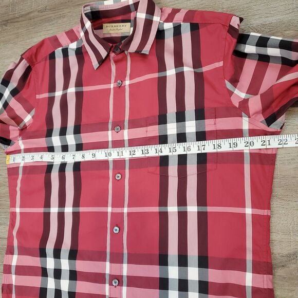 Burberry London Red Check Stretch Button Down Longsleeve Shirt M Cotton Luxury - Picture 7 of 12